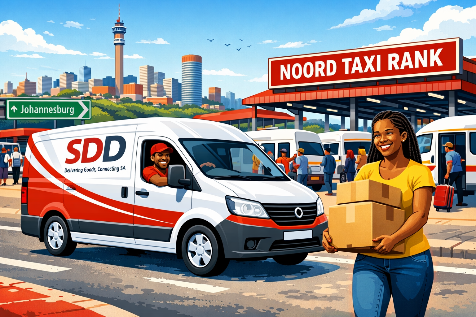 Illustration of a delivery person dropping off a package